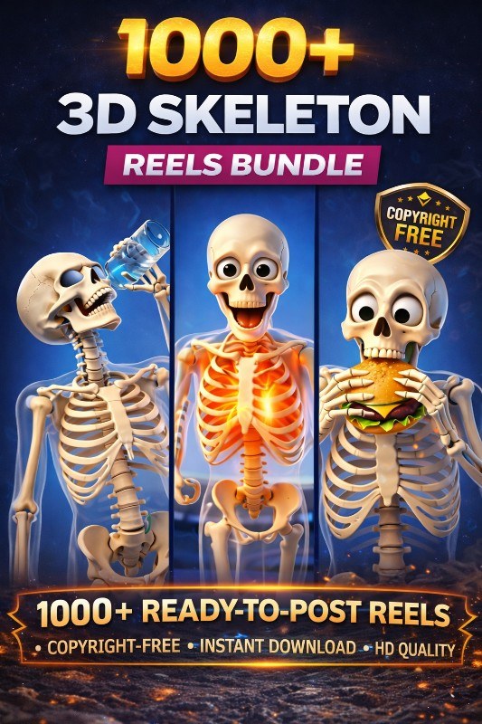 1000+ 3D Skeleton Reels Bundle | Ready-to-Post | Copyright-Free